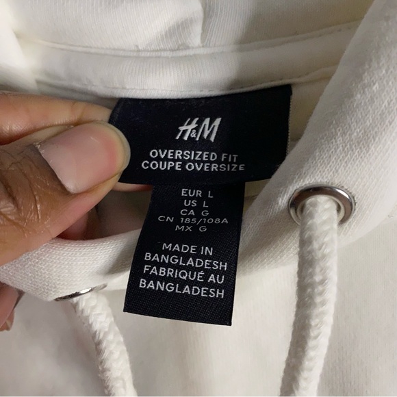 H&M Men's White Oversized Fit Hoodie With Motif - Picture 6 of 10